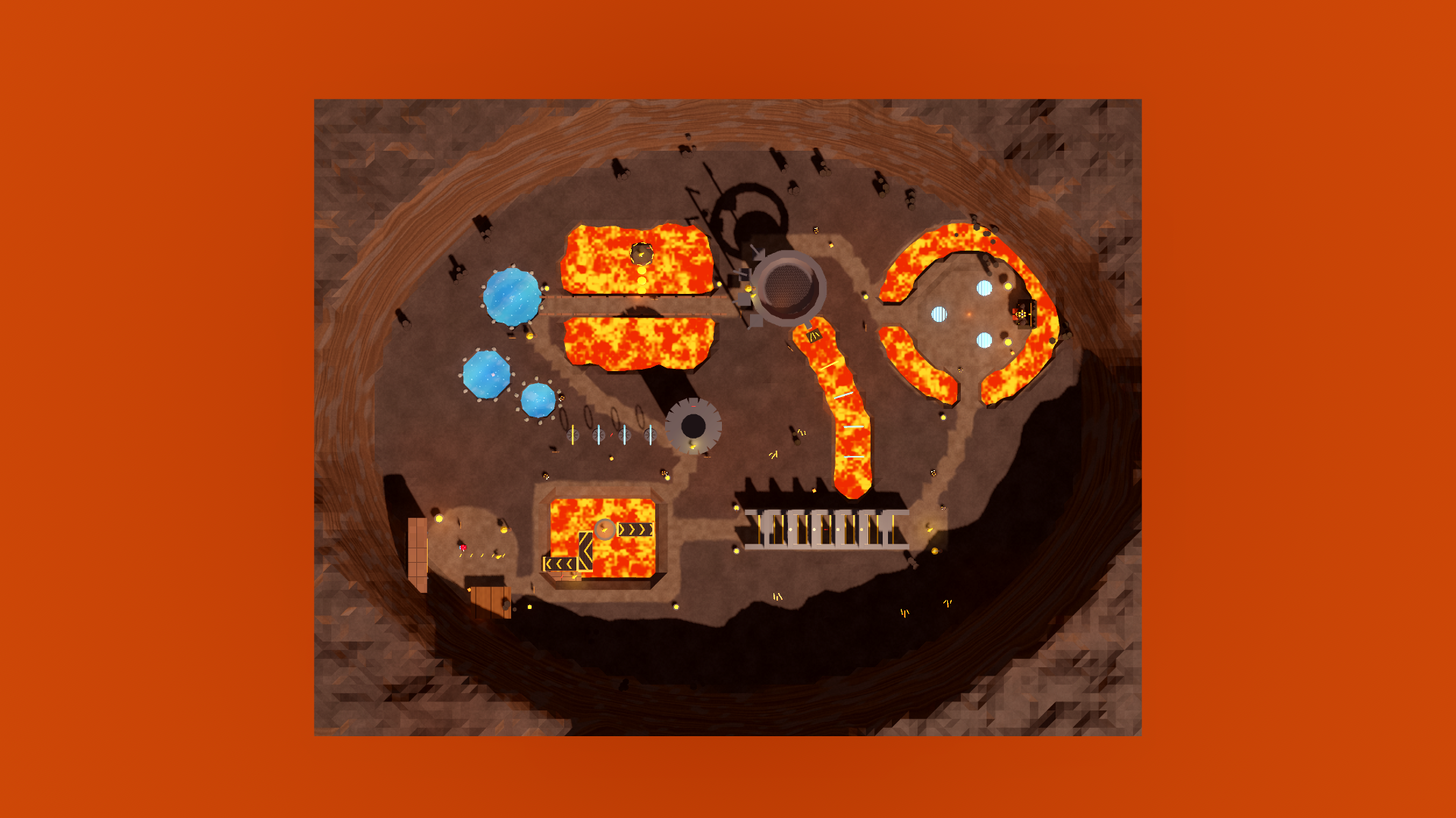 Map of Ember Forge: the Belt Hall, Hammer Row, the lava lake, the crucible, the river and the throne