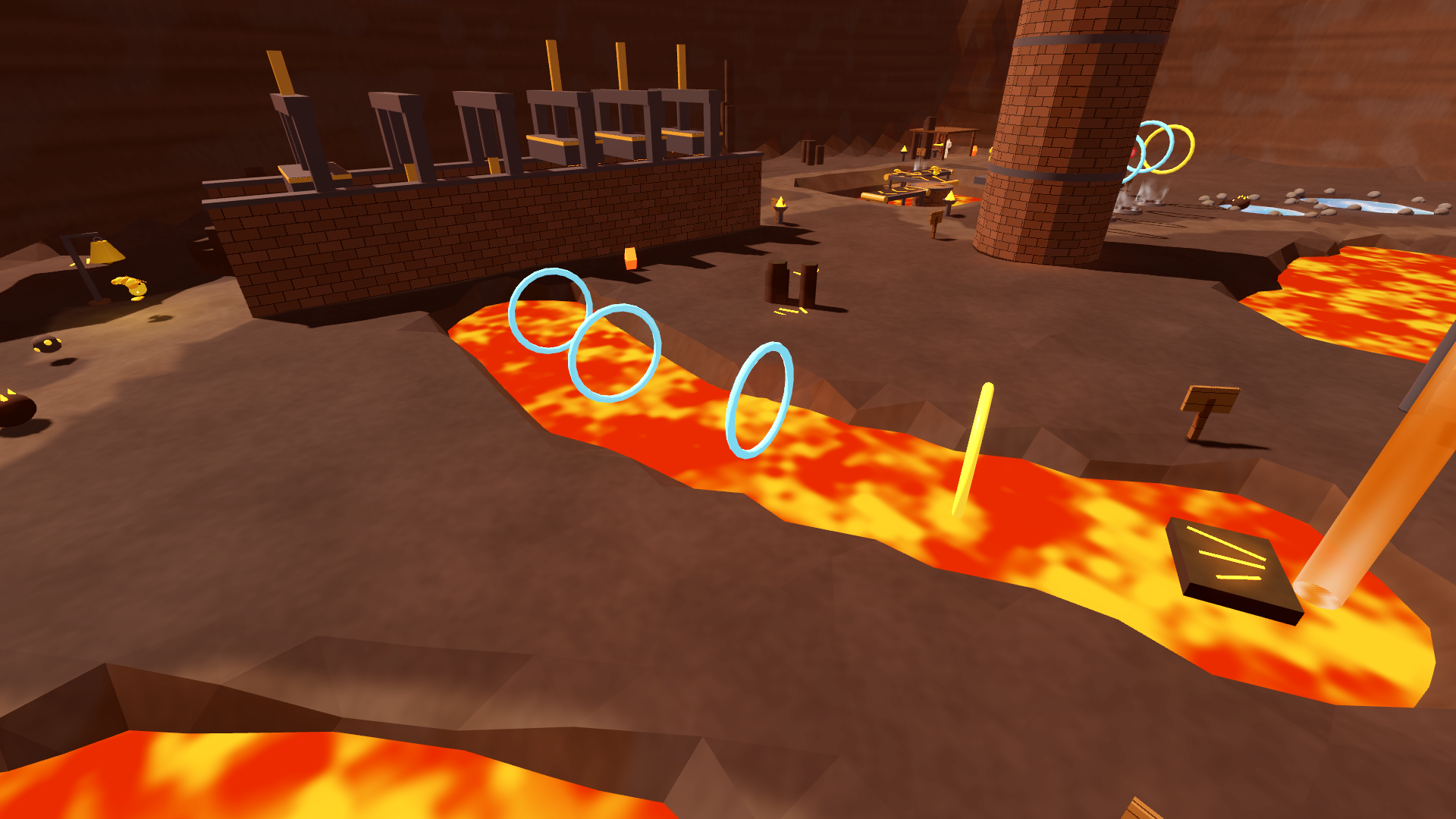 The lava river with the rock raft and the rings