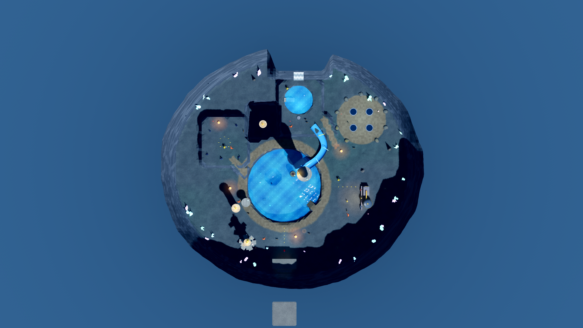 Map of Flood Caverns: the Big Pool, the gallery, the Waterfall Hall, the pump and Mama Eel's den
