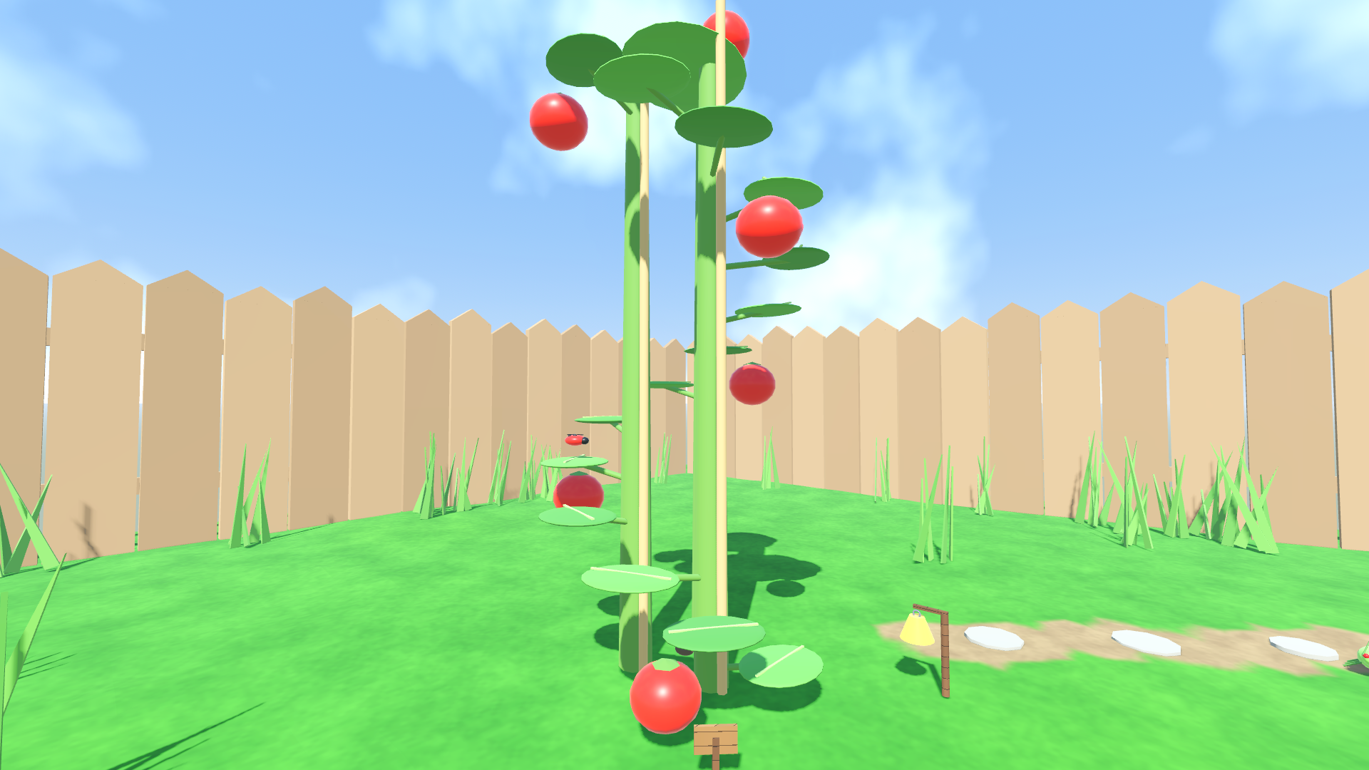 The tall tomato plant with leaves to climb