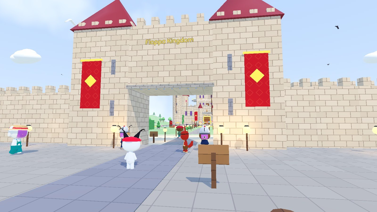 The Floppa Kingdom gatehouse with guards and townsfolk
