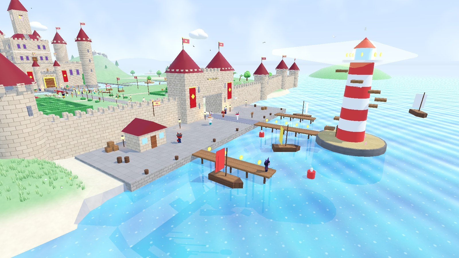 Floppa Harbour with piers, boats and the lighthouse