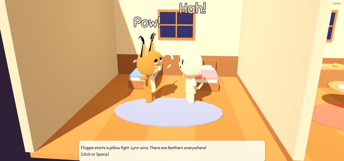 A pillow fight at the Floppatopia inn