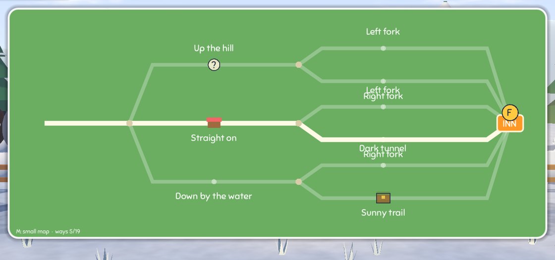 The big road map at the inn: the walked way shines, the others stay faded