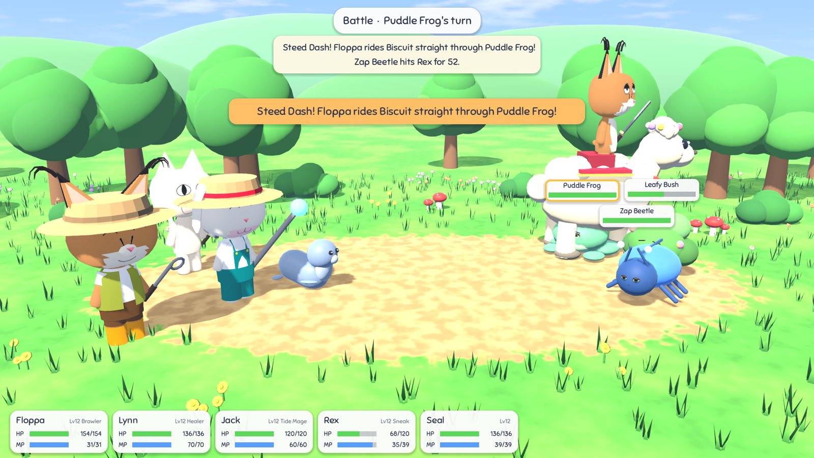 Steed Dash: Floppa rides Biscuit straight through a monster