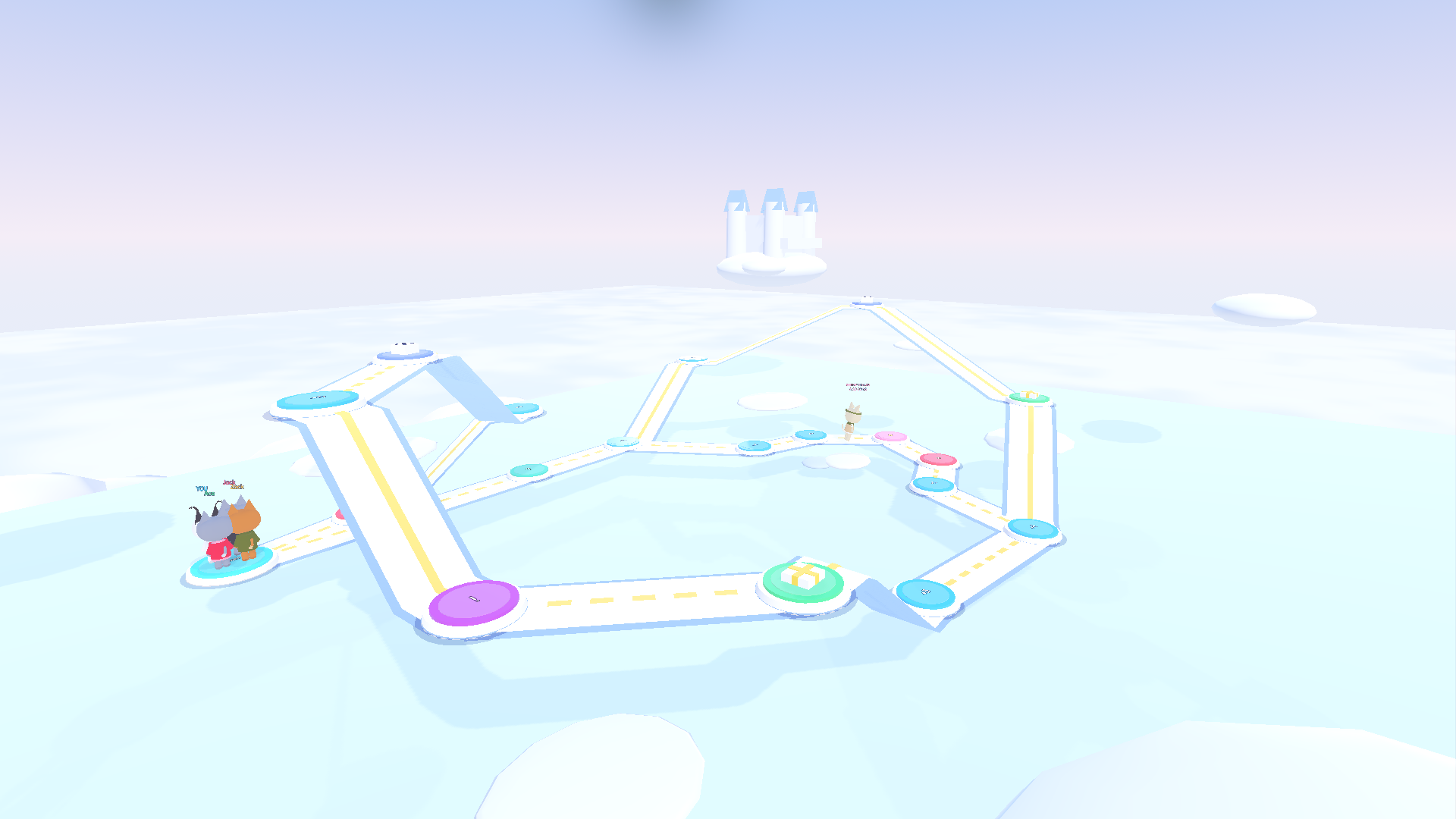 Floppaparty: the Cloud Board with its paths, spaces and the cloud castle
